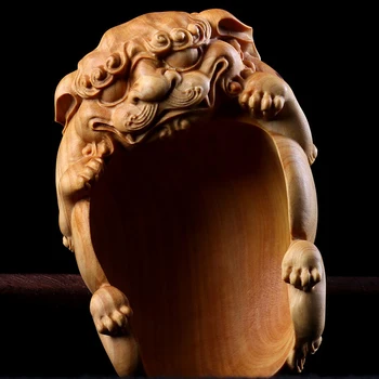 Şimşir 9cm Pixiu çay kaşığı Heykel çay küreği Töreni Koleksiyonu Ahşap Oyma Kung Fu çay seti Şanslı Heykeli Ev Dekor