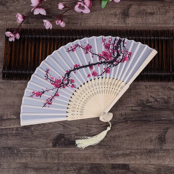 Yaz Vintage Çin yelpaze Japon Erik Çiçeği Püskül İpek Bambu El Fan Düğün Parti Dans Dekor Hediye