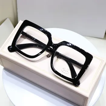 Moda kare gözlük kadın Anti mavi ışık Vintage gözlük temizle büyük gözlük çerçevesi şeffaf Retro bilgisayar gözlük