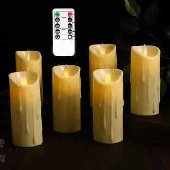 6 Paket Alevsiz LED Ayağı Düğün Mumlar Uzaktan Kumanda İle, Romantik Gerçekçi Pil Kumandalı Dekoratif Mum Seti